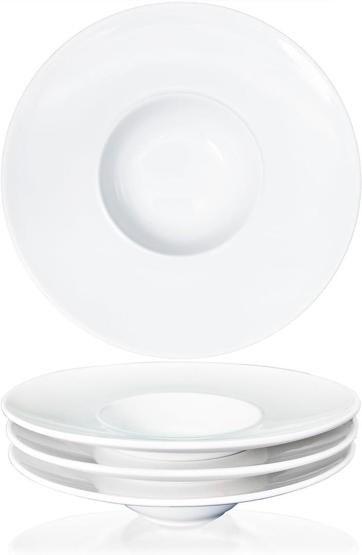 Ceramics Rimmed Soup Bowls 5.1 oz, White 8.5 inch Exquisite small soup plate Set of 4, Pasta plates With Rim is the best choice for hotels, kitchens, fine restaurants and gourmets (8.5 Inch-5.1 oz)