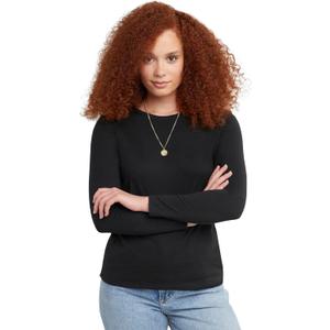 Hanes Womens Originals Long Sleeve Cotton T-Shirt, Lightweight Crewneck Tee, Modern Fit (X-Large, Ebony)