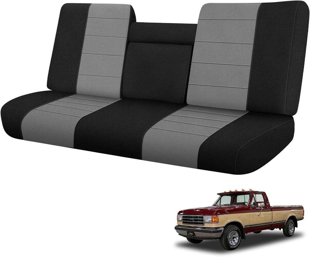 SAPUBK Front Seat Covers Replace for 1987-1991 Ford F150 Front Bench Seat with Opening Armrest and Molded Headrest, Knitted Fabric Composite Soft Foam Lining Airmesh Breathable Seat Cover