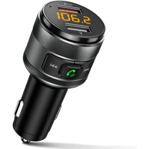 Bluetooth 5.3 FM Transmitter for Car, 3.0 Wireless Bluetooth FM Radio Adapter Music Player FM Transmitter/Car Kit with Hands-Free Calling and 2 USB Ports Charger Support USB Drive