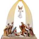 Comfy Hour Faith and Hope Collection Holy Family with Angel Christmas Nativity Scene Figurine, Story of Jesus, Winter Decoration, Resin Stone