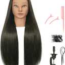 30 inches Long Brown 80% Real Human Hair Mannequin Head with Stand for Braiding Styling Updos Curling Cutting Practice Cosmetology Training Display with Stand