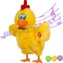 Easter Toys Chicken Laying Eggs Electric Chicken Stuffed Animal Dancing Toy Stuffed Plush Toy with Music (Yellow & Red)