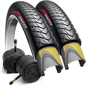 Fincci Pair 700x35c Tire 37-622 Foldable 60 TPI City Commuter Tires with Nylon Protection and Schrader Valve Inner Tubes 48mm Cycle Road Mountain MTB Hybrid Touring Electric Bike Bicycle - Pack of 2
