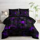 Geometric Violet Black Queen Comforter Set,Light Honeycomb Bedding Set 7 Piece in A Bag,Bed Sheet Set Geometry Decor,Microfiber Lightweight All Season (Purple)