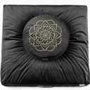 Hihealer Meditation Cushion Set Large Velvet Floor Pillow & Traditional Tibetan Yoga Bolster for Adults Zafu Meditation Mat with Buckwheat Filling (Black)