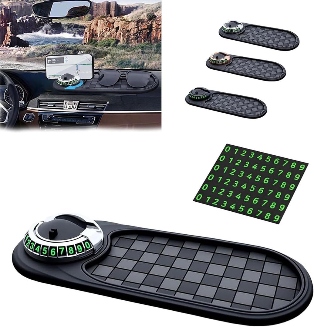 Multifunctional car Anti Slip pad and Universal Phone Holder - rotatable Anti Slip car Dashboard pad with Temporary Parking Number and Large pad for Phone Sunglasses Keys and Small Tools (grey2)