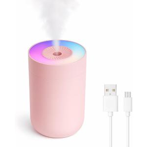 230ML Humidifier for Bedroom, Air Humidifier for Home, Plant Humidifiers Indoor Small with LED Colorful Gradient Light, USB Powered for Desk, Car, Travel, Hotel Room (Pink)