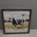 old barn Farm Cow Wood Wall Art: Farmhouse Rustic Picture Country Windmill Meadow Landscape Painting Animal Print Rural Scene Framed Artwork for Bedroom