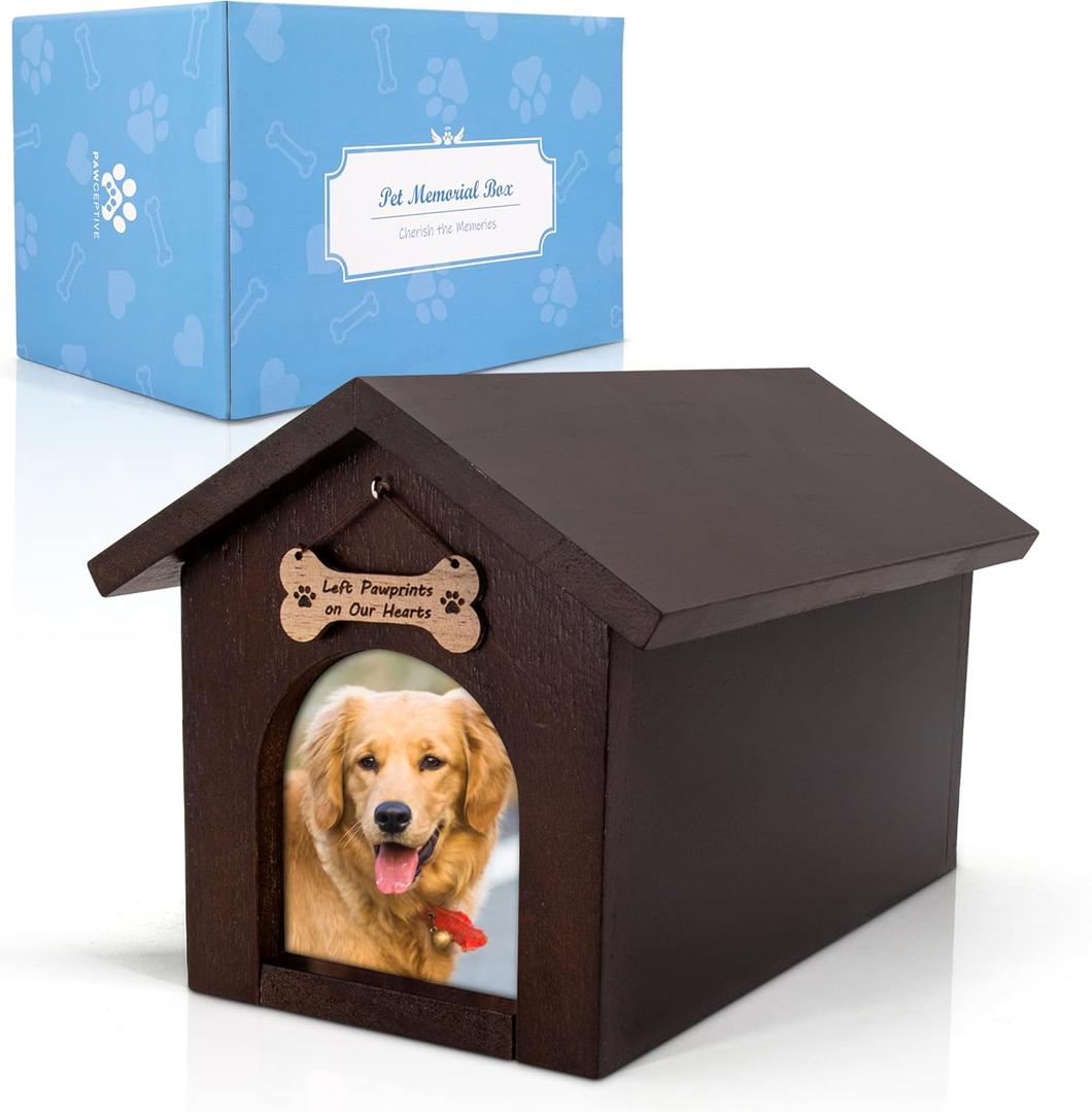 Dog Urns for Ashes, Pet Memory Box Keepsake with Photo Display and Dog Tag Hook, Personalized Pet Urns for Dogs as a Perfect Dog Memorial or pet Remembrance Gift