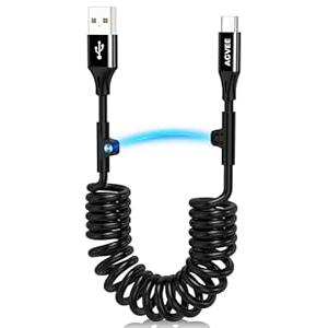 AGVEE 1.5ft Coiled Short USB to USB-C Charging Cable [USB-IF Certified] 3A Fast Charger Cord in Car for iPhone 17/ 16/ 15 CarPlay, Galaxy S25 S24 S23 S22 S21 S10 S9 S8, Google Pixel, Black