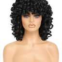 GKtineke Short Curly Wig with Bangs Full Loose Curly Wigs for Black Women Big Curly Wig Soft Fluffy Natural Synthetic Hair for Daily and Party (Black)