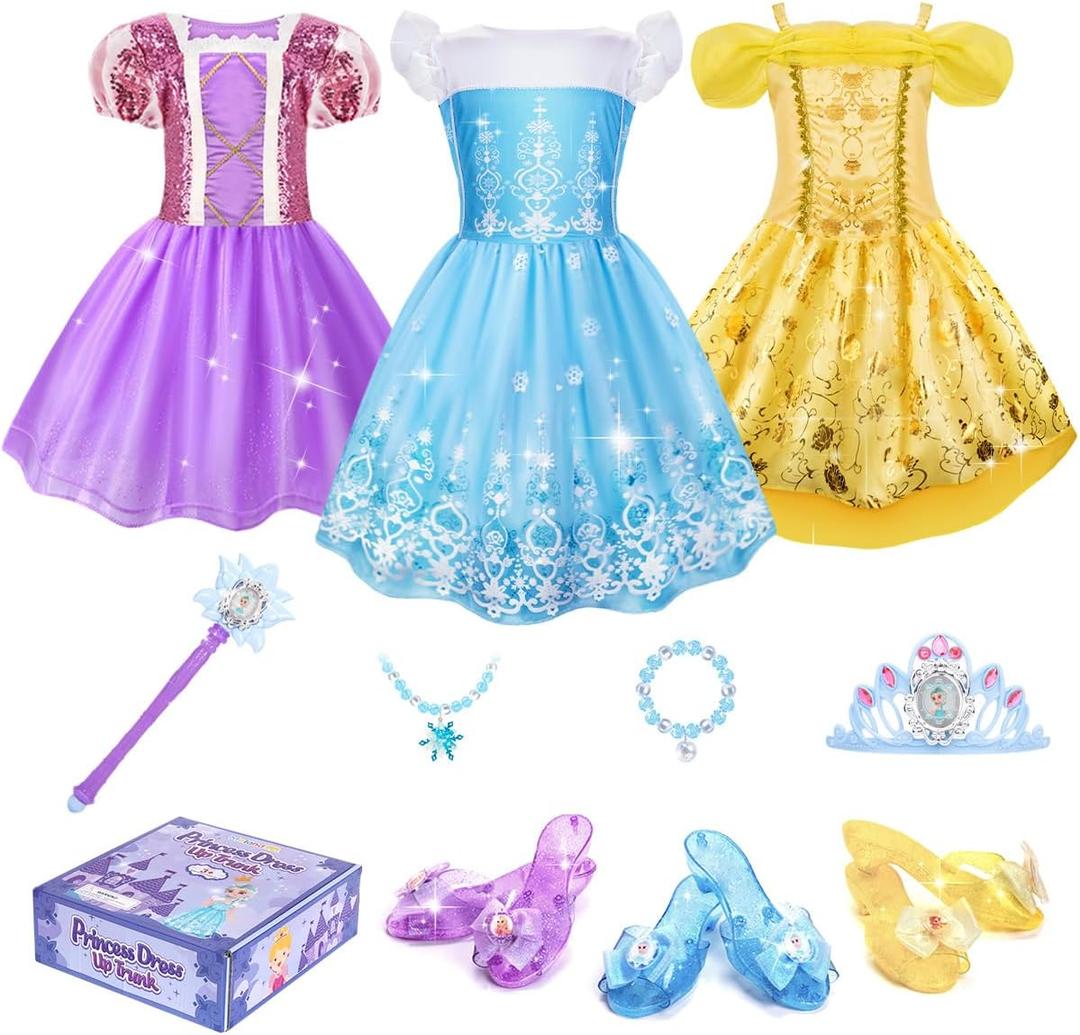 Meland Princess Dress Up for Girls 3-6, Dress Up Clothes for Girls with Princess Shoes Toy, Birthday Gift for Toddlers Girls