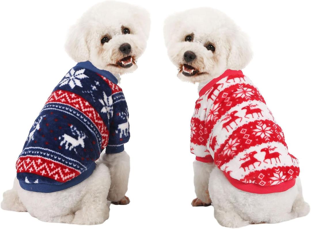 Dog Sweater, Dog Sweaters for Small Dogs, 2, 3 Pack Warm Soft Pet Clothes for Puppy, Medium Large Cat, Dogs Girl or Boy, Dog Shirt for Winter Christmas (Red+Navy, X-Small)