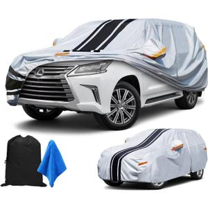 [2025 Upgrade] Larger SUV Cover Car Custom Fit LX570/LX600 (2021-2025), Waterproof All Weather for Automobiles, Sun Rain Dust Snow Protection.(Deliver About 3-7 Days) (White)