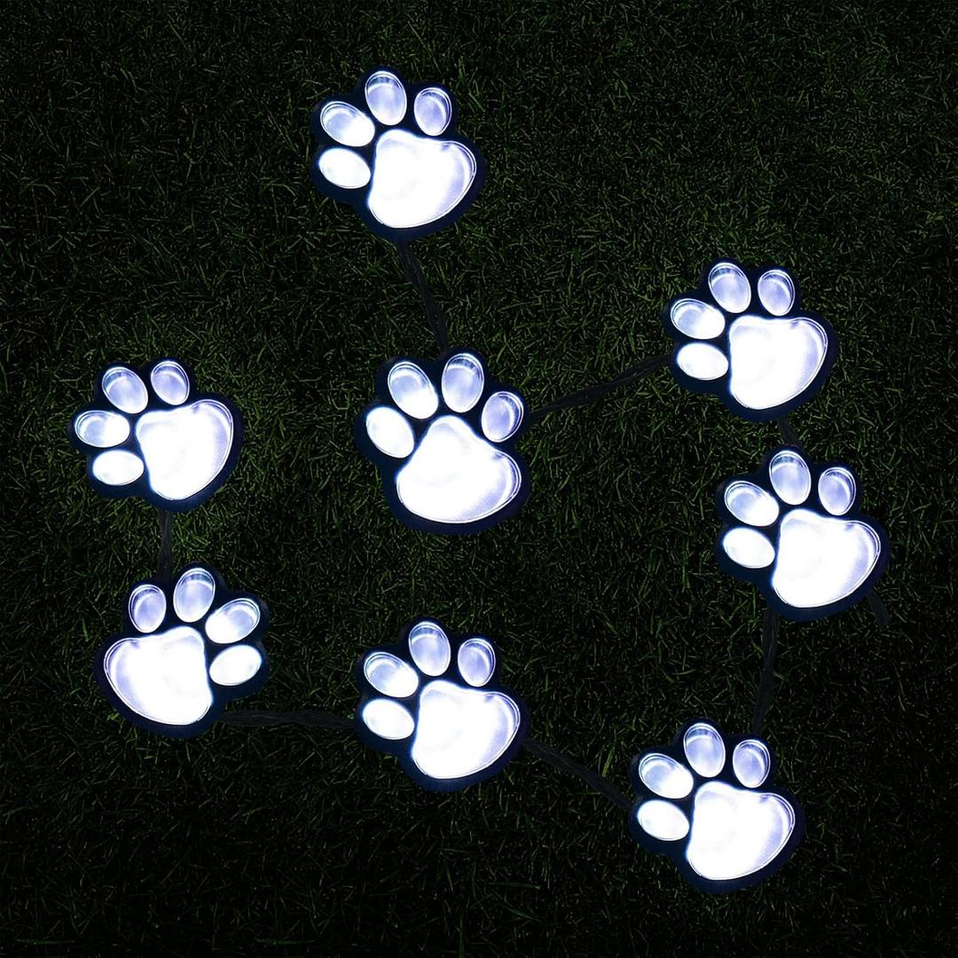 16.8ft Paw Print Solar Lights - Dog Cats Animal Solar String Lights (Set of 8) Outdoor Waterproof, Cat Puppy Animal Dcor Walkway Lighting, Gifts for Pet Lovers (Cold White)