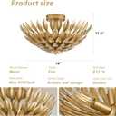 Gold Semi Flush Mount Ceiling Light Vintage Metal Brass Ceiling Light Fixtures Mid Century Modern Light Fixture Chandelier with Handmade Leaf,Flower Ceiling Lighting for Bedroom,Hallway,Foyer,Entryway