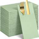 60 Pcs Sage Green Linen-Feel Paper Napkins with Built-in Flatware Pocket, Pocket Linen Napkins Prefolded Cloth Like Paper Napkins Bulk for Silverware Easter Wedding Baby Shower Birthday Bridal Party