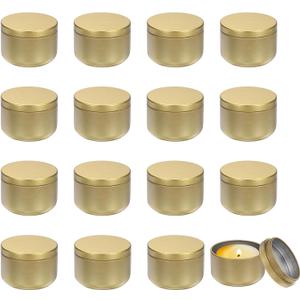 MECCANIXITY 3oz Candle Tins, 16pcs Metal Candle Tins Jars with Lids Round Empty Tin Can Containers Bulk for Storage Tea and Making DIY Arts Crafts Christmas Gifts, Gold Tone
