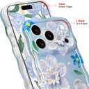 Jusy Case for iPhone 17 Pro Max, Colorful Retro Oil Painting Printed Flower Laser Blue Glossy Pattern Cute Curly Wave Phone Case Soft TPU Cover for Girly Women -Blue Flower