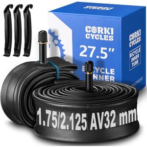Corki Cycles 27.5 Mountain Bike Tube 27.5 x 1.75 1.9 1.95 2.0 2.1 2.125 2.2 2.25 2.3 2.35 2.4 Presta/Schrader Valve, Butyl Rubber 650B Bike Inner Tube 2 Pack