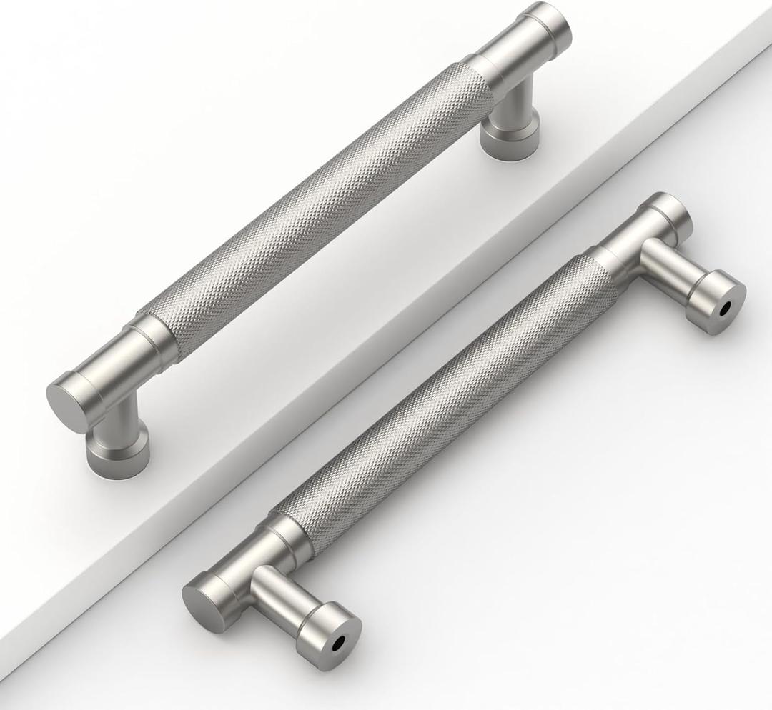 10 Pack 5''(128mm) Brushed Nickel Knurled Cabinet Handles Kitchen Satin Nickel Cabinet Pulls Drawer Dresser Hardware for Cupboard Bathroom