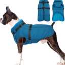 Lelepet Dog Coat for Large Dogs Waterproof Dog Jacket with Harness Built in Reflective Windproof Fleece Jacket with Zip Warm Winter Coats for Dogs Cozy Thermal Pet Snowsuit, Border Collie, Blue, XL