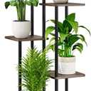 AZERPIAN Plant Stand 6 Tier Indoor Metal Flower Shelf for Multiple Plants Corner Tall Flower Holders for Patio Garden Living Room Balcony Bedroom, Black Oak