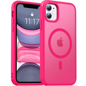 Magnetic for iPhone 11 Phone Case-Compatible with MagSafe-Slim Translucent Matte-Military Grade Drop Protection Phone Case for iPhone 11 6.1",Hot Pink