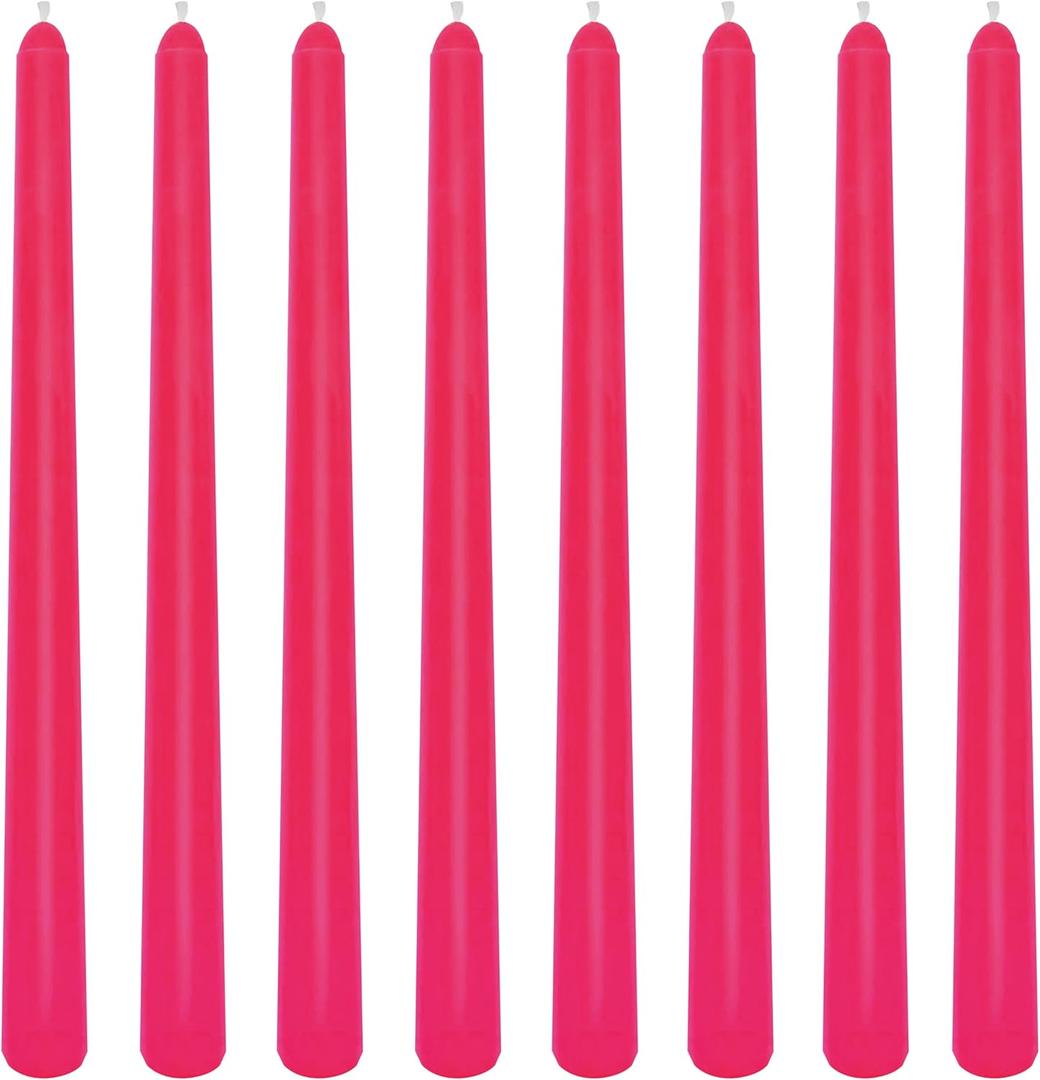 8 Pack 10 Inch Hot-Pink Smooth Taper Candle Set, 7/8 Inch Unscented Driples Candlesticks for Home Decoration, 6-7 Hours Burn