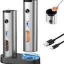 CIRCLE JOY Rechargeable Electric Salt and Pepper Grinder Set, 2-speed Stainless Steel Automatic Pepper Mill Grinder w/Charging Base, Adjustable Coarseness, LED Light, 110ml Large Capacity Top Fill