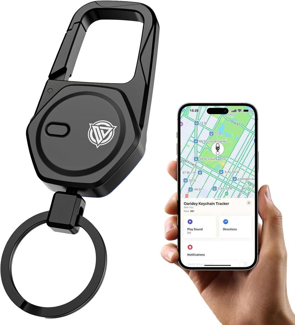 Oaridey Keychain, Works with Apple Find My, Carabiner Car Key Chain with GPS Tracker, Heavy Duty Key Finder for Luggage, Bags, Anti-Lost Key Tracker with 2-Year Battery Life, High-Precision, Black