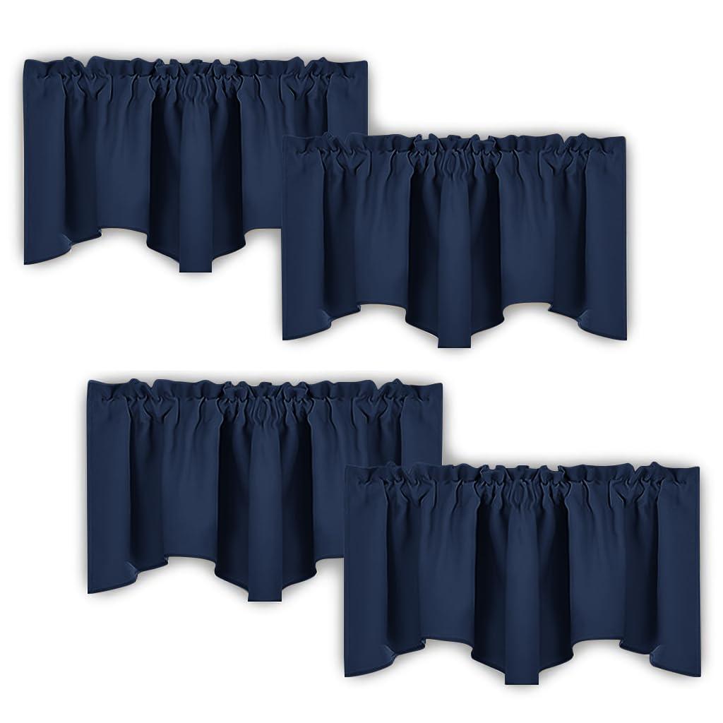 NICETOWN Short Curtain Valances for Windows, Scalloped Valances for Living Room, Farmhouse Style Kitchen Valance Over Sink, Rod Pocket Insulated Window Tiers, W52 x L18, 4 Panels, Navy