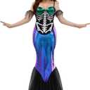 Women's Midnight Siren Costume  Skeleton Mermaid Halloween Dress with Iridescent Tail & Headband (L)