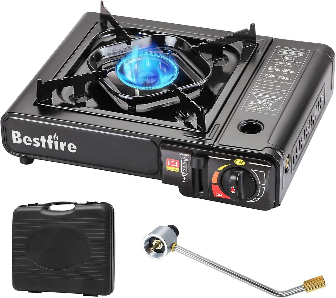 BESTFIRE Portable Dual Fuel Camping Stove - 10,000 BTU Butane and Propane Stove with Adapter & Case - Single Burner Gas Stove for Outdoor Cooking, Tailgating & Emergency