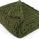 Chunky Knit Throw Blanket 50"X 60", 100% Handmade with Soft Chenille Yarn, 4.4lbs Thick Cable Knitted Blankets, Large Rope Knot Crochet Throws for Couch Sofa Bed Home Decor, Olive Green (50x60 inch)