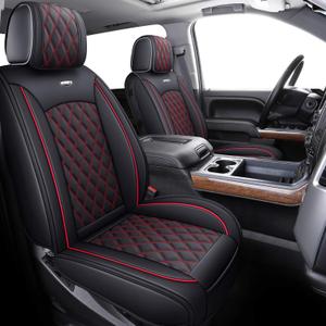 Aierxuan Truck Seat Covers for Chevy Silverado GMC Sierra Trail Boss Z71 Pickup 2007-2025 1500 2500HD 3500HD Crew Double Extended Cab Waterproof Leather (Full Set, Black-Red)