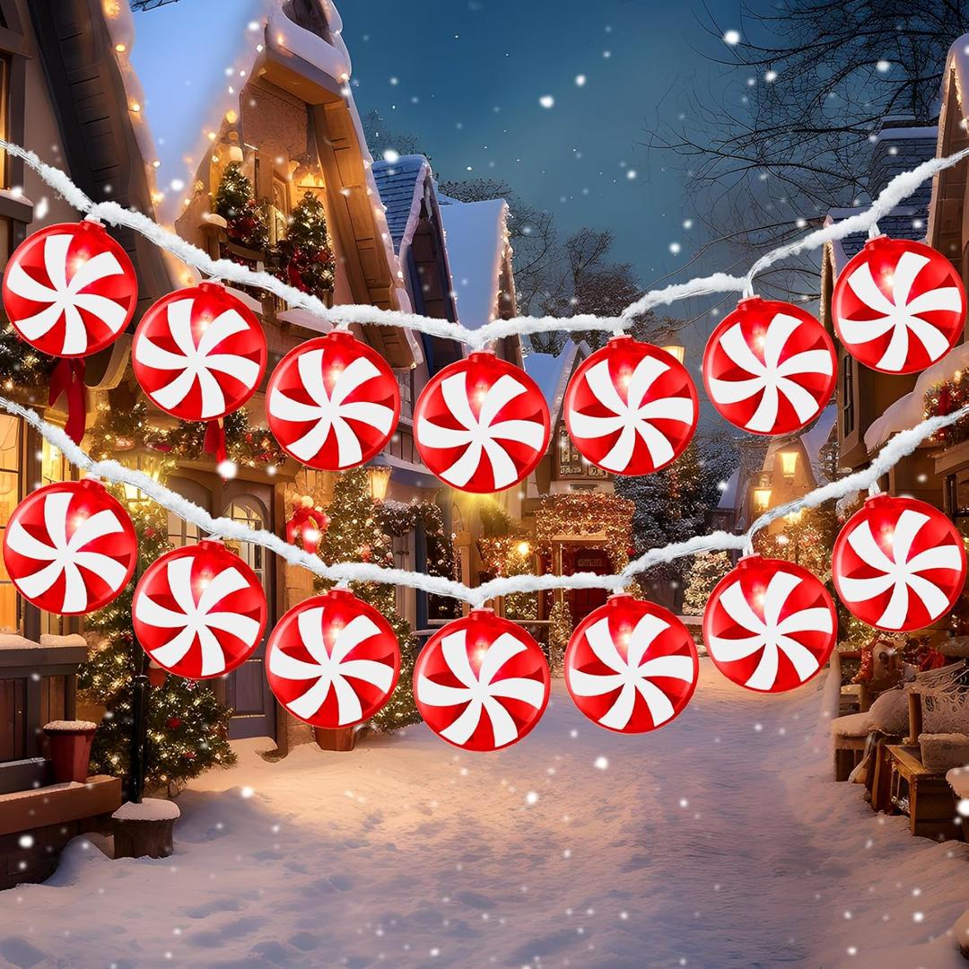Tuanse 2 Pcs 18 Ft Christmas Candy String Lights Candyland Fairy Decor Lights with 70 LED Lollipop Bulbs Peppermint Sugar Light for Indoor Outdoor Christmas Tree Xmas Party Decoration(Red)