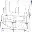 Acrylic Brochure Holder 8.5x11 Inch, 4 Tier Clear Literature Organizer Magazine Stand with Removable Divider for 4x9 Inch Brochures, Pamphlet Flyer Display Stand for Wall Mount, Countertop