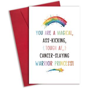 Funny Cancer Card for Her Women, Encouragement Gifts for Cancer Patients Friend, Heartwarming Sympathy Card, Get Well Soon Card for Female, Cancer-Slaying Warrior Princess