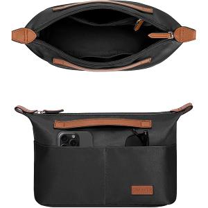 GIVLEFLY Large Zipper Purse Organizer Insert, Handbag Divider with Handle, Multiple Pockets for Small Items, Lightweight, Fits Longchamp Neverfull Tote (Black)