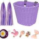RAYMACE Kids Bike Basket Streamers Bell Set, Children's Bicycle Handlebar Basket with 4pcs Girl Hair Clips, Cute Accessories Kit for Kids' Bike, Scooter