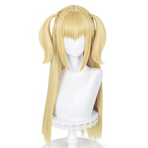 Wiggy Mermaid Long Blonde Wig for Misa Amane Cosplay, Long Straight Yellow Cute Kawaii Wig with Bangs + Cap for Halloween Costume