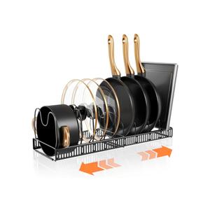 Pots and Pans Organizer Rack for Under Cabinet Expandable Pot Lid holders inside Organizer 10 Adjustable Divider Pan organizer 11.81''-22.85'' Pan lid organizer for cabinet Organizer for Bakeware