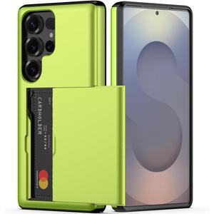Nvollnoe for Samsung S25 Ultra Case with Card Holder Dual Layer Heavy Duty Protective Case Hidden Card Slot Slim Wallet Case for Samsung S25 Ultra 6.9''(Fluorescent Green)