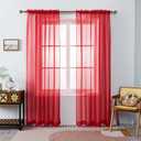 WPM Red Sheer Curtains 58" Wide x 84" Long 2 Panels Livingroom Window Treatment Rod Pocket Sheer Voile for Bedroom, Kitchen, Living Children Room Fully Stitched and Hemmed