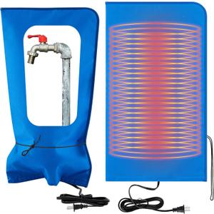 Glooglitter 25.2" L x 14" W Electric Heated Outdoor Faucet Cover for Winter Freeze Protection Heating Hose Bib Covers for Winter, Water Pipe Heater for Garden Faucet Insulated Spigot Protector (Blue)