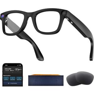AI Smart Glasses with Camera, 8MP HD Camera Glasses for Men,Women, AI Recording Glasses with Voice Assistant,Open-Ear Audio,Real-Time Translation,Video Recording Sunglasses for Life & Work Vlog(Black)