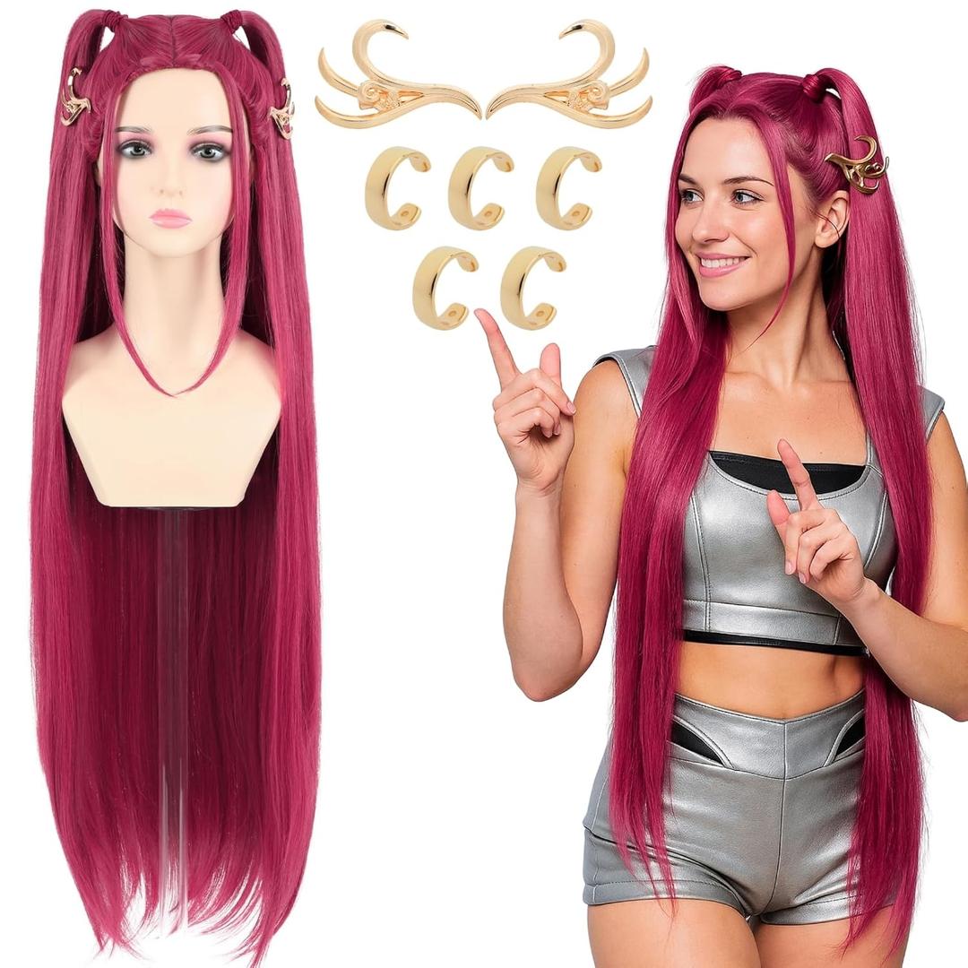 39 Inches Long Red Anime Costume Wig  High Temperature Heat Resistant Silk Fiber  Natural Looking Costume Wig for Halloween Party, Cosplay (Red, Adult Size)