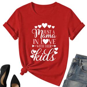 Valentines Mama Shirt for Women-Valentines Day Love Heart Short Sleeves Cute Mama Tee Tops (S)